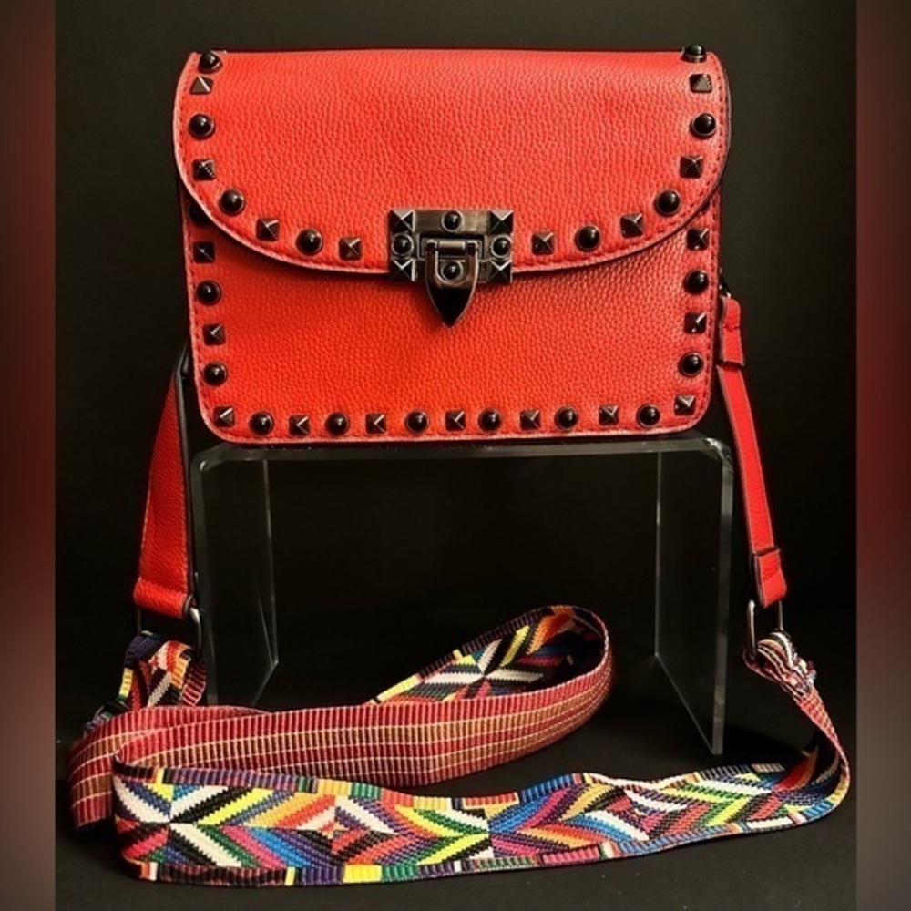 Mersi Minimalist Red Studded Crossbody Vegan Purse Bag